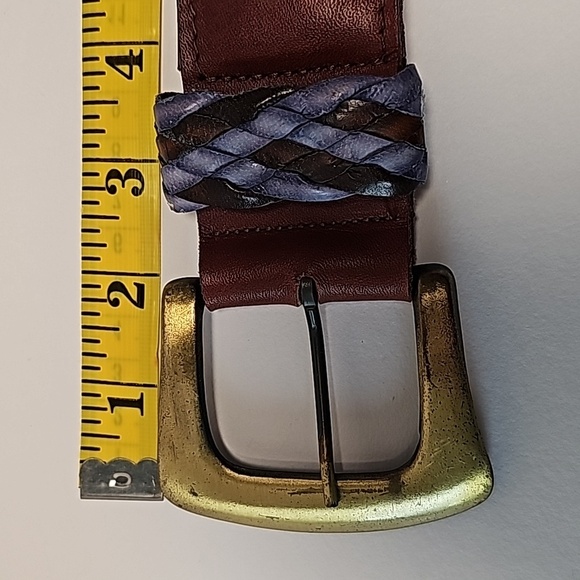 Vintage Catherine Dial Easley Braided Leather Belt Brass Buckle Brown Blue L Catherine Dial Easley Vintage Red Leather Braided Belt Solid  main image 3